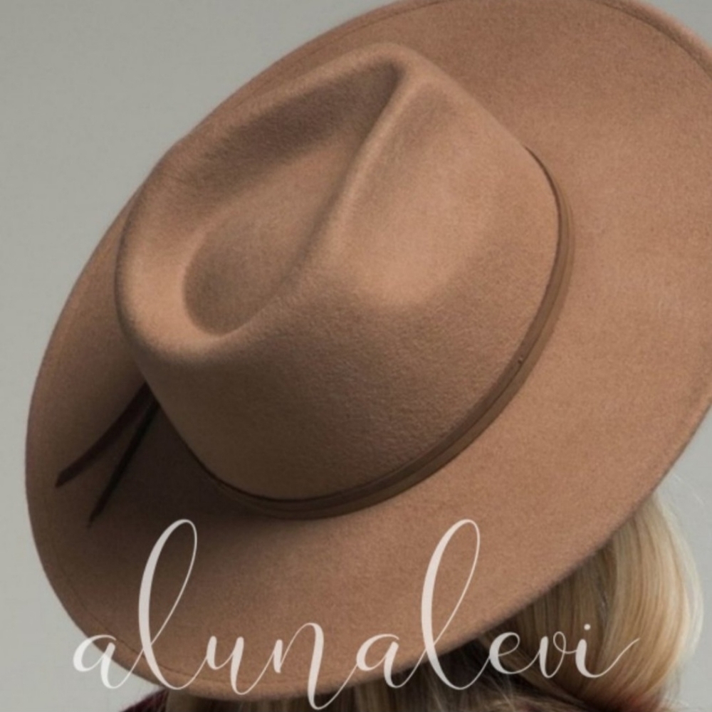 NEW Belted Wide-Brim Wool Panana Hat NWT Pecan Brown - Picture 3 of 6